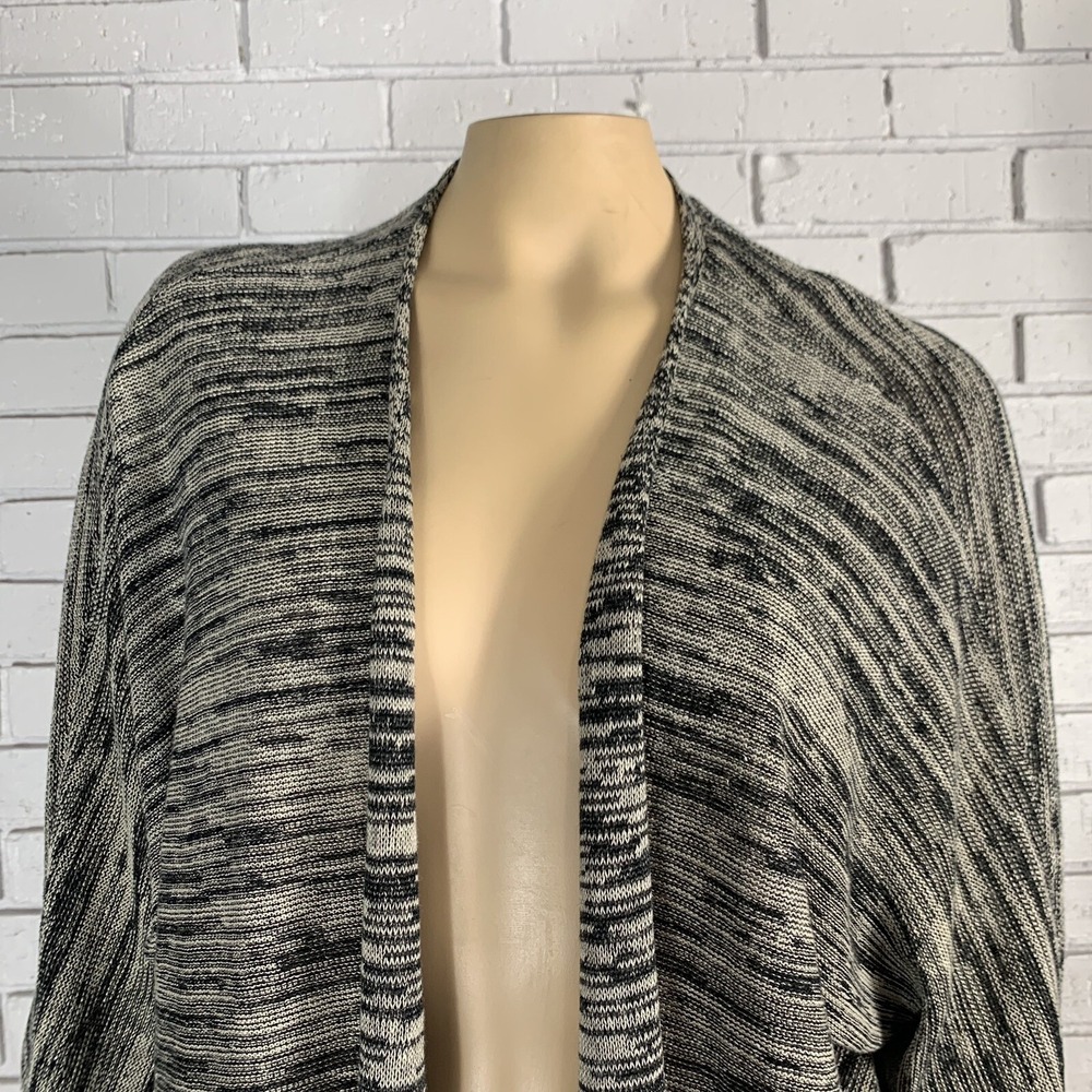 Eileen Fisher Linen Open Front Shawl Collar Black White Cardigan Quiet Luxury XL - Picture 2 of 11